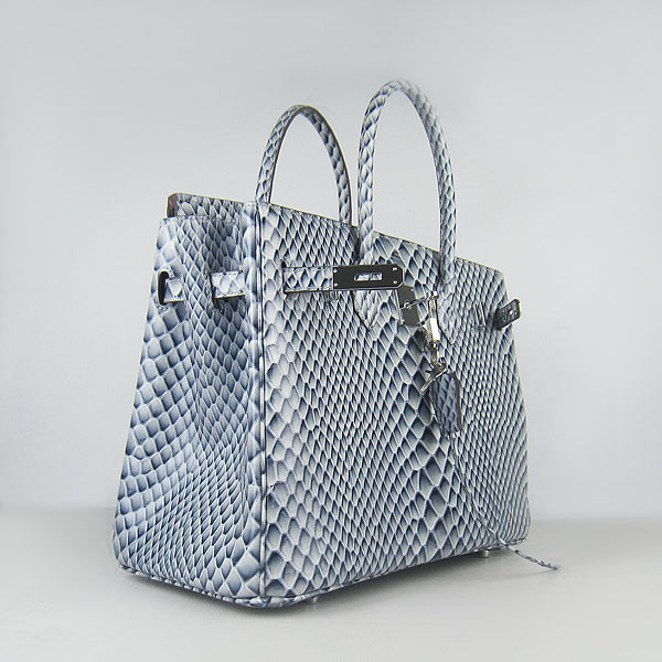 High Quality Fake Hermes Birkin 35CM Fish Veins Leather Bag Blue 6089 - Click Image to Close